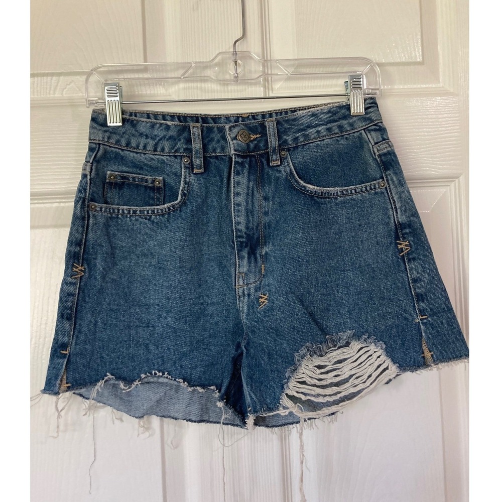 Ksubi Denim Shorts Blue 26 Waist Distressed Edgy Festival Edgy Streetwear Grunge